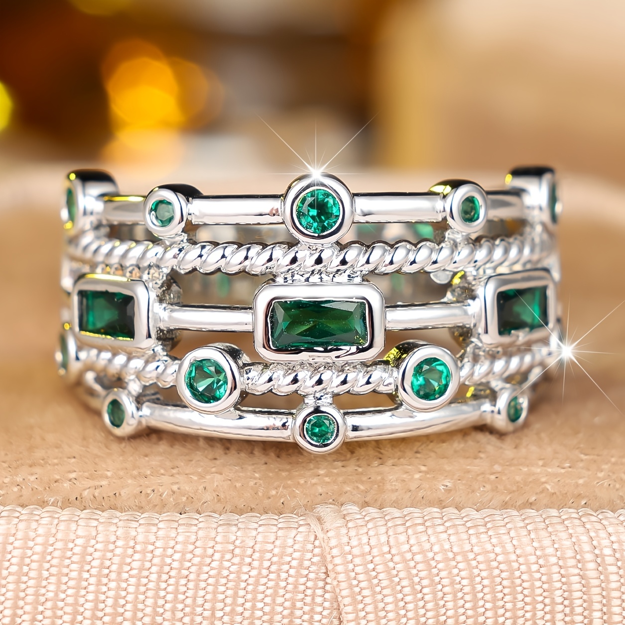 Women's Multi-layered Synthetic Zirconia Proposal Ring, Unique Style